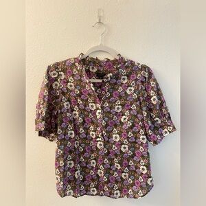 Talbots Floral Blouse - Purple, White, and Brown